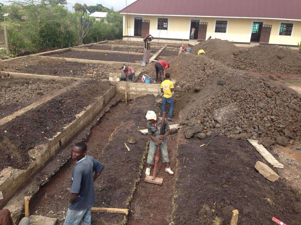 Foundation work for the second classroom building in Kisongo